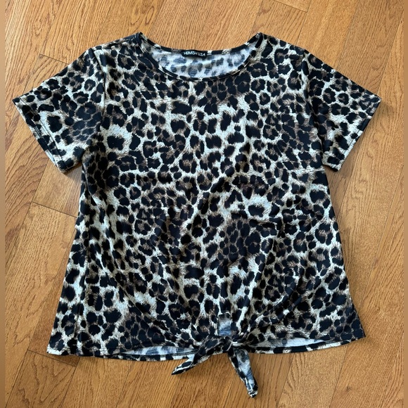 Leopard Print Tie Front T-Shirt - Picture 1 of 2